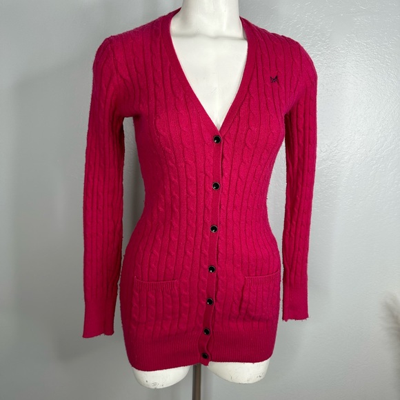 Crew Clothing Co Cardigan Pink Long Style Cotton Wool Thick Ribbing Sz 12 - Picture 8 of 14